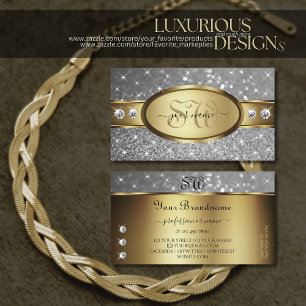 Gold Silver Glitter Sparkle Stars Jewels Initials Business Card