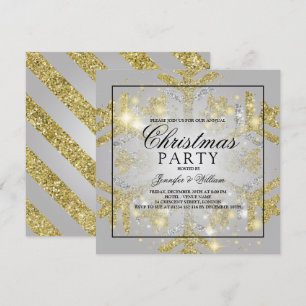 Gold & Silver Glitter Xmas Holiday Party Invitation