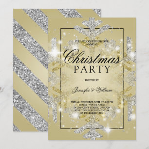 Gold & Silver Glitter Xmas Holiday Party Invitation
