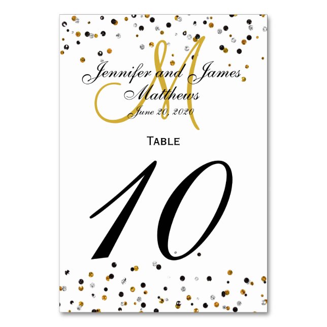 Gold Silver Glitz Glam Wedding Table Number Card (Front)