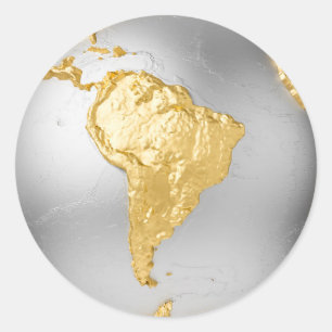 Gold, Silver Globe. South America. 3d Rendering Classic Round Sticker