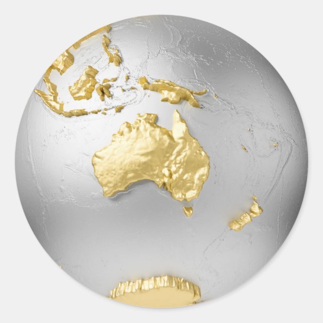 Gold, silver globe without water. Australia. 3d Classic Round Sticker (Front)