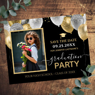 Gold Silver Graduation Party Photo Save the Date Postcard