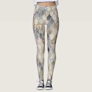 Gold Silver Grey Mermaid Scales Glam #1  Leggings