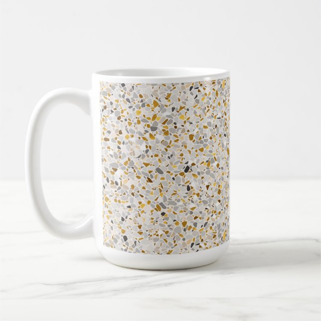 Gold, Silver, Grey Terrazzo Pattern Coffee Mug (Left)