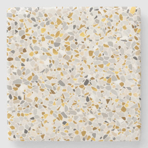 Gold, Silver, Grey Terrazzo Pattern Stone Coaster