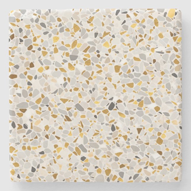 Gold, Silver, Grey Terrazzo Pattern Stone Coaster (Front)