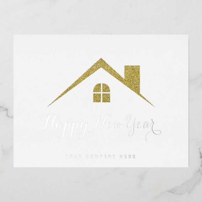 Gold Silver Happy New Year Real Estate Foil Holiday Postcard (Front)