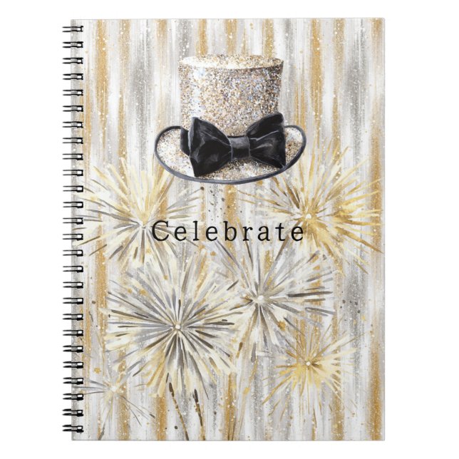 Gold Silver Hat New Year Notebook (Front)