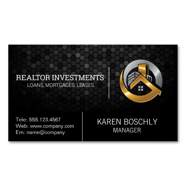 Gold Silver House and Building Logo Magnetic Business Card (Front)