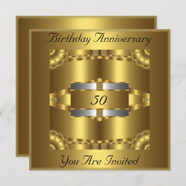 Gold Silver Invitation Birthday Anniversary (Front/Back)