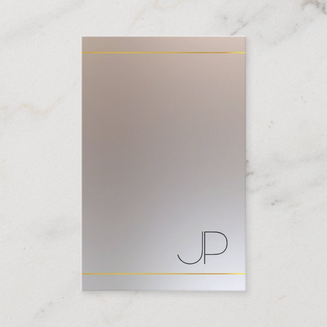 Gold Silver Look Monogrammed Modern Elegant Business Card (Front)