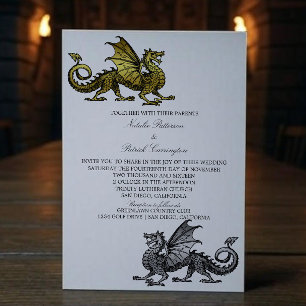 Gold Silver Mediaeval Dragon Wedding Invite