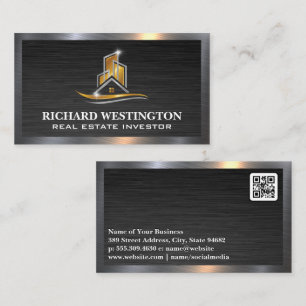 Gold Silver Metallic Real Estate Logo   QR Business Card