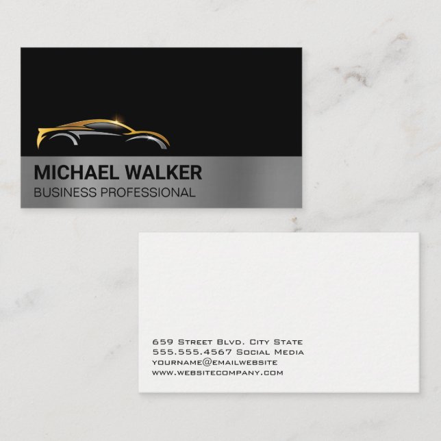 Gold Silver Modern Logo | Auto Services Business Card (Front/Back)
