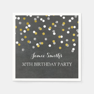 Gold Silver Monogram 30th Birthday Napkin confetti