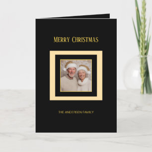 Gold Silver Ornaments Black Photo Christmas Card