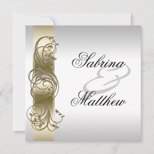 Gold Silver Ornate Formal Wedding Invitation