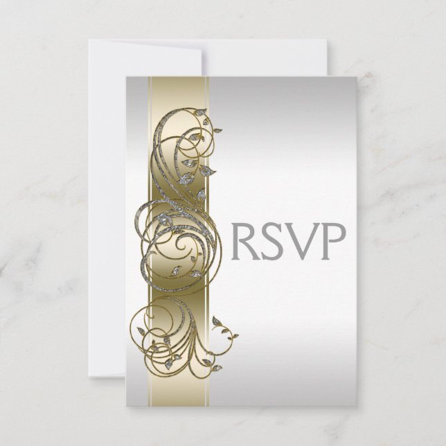 Gold Silver Ornate Formal Wedding RSVP (Front)