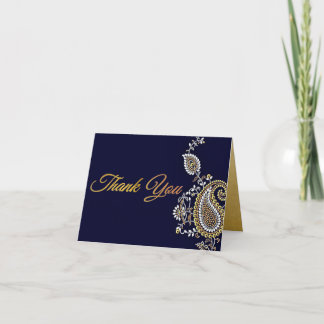 Gold Silver Paisley Hindu Wedding Thank You Card