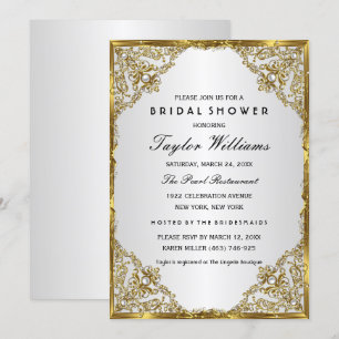 Gold Silver Pearl Vintage Glamour Bridal Shower Invitation