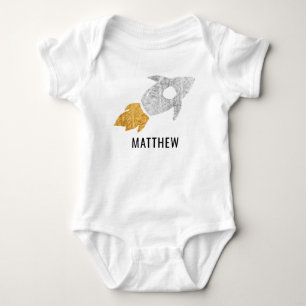 Gold Silver Personalised Rocket Outer Space Kids Baby Bodysuit