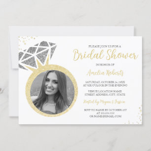 Gold Silver Photo Sparkle Ring Bridal Shower Invitation