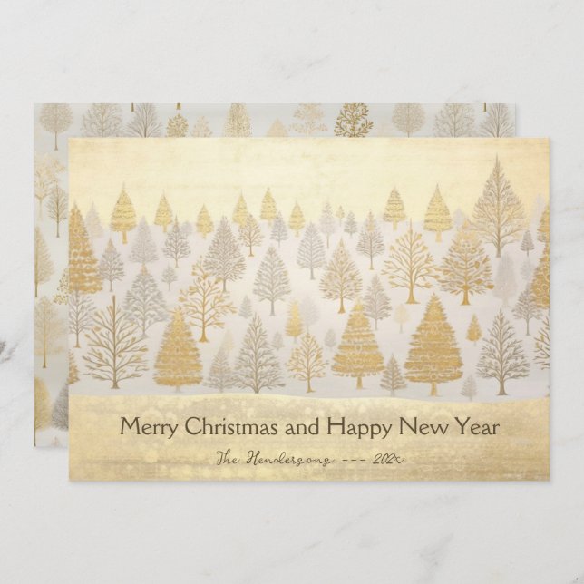 Gold Silver Pine Trees Christmas Card (Front/Back)