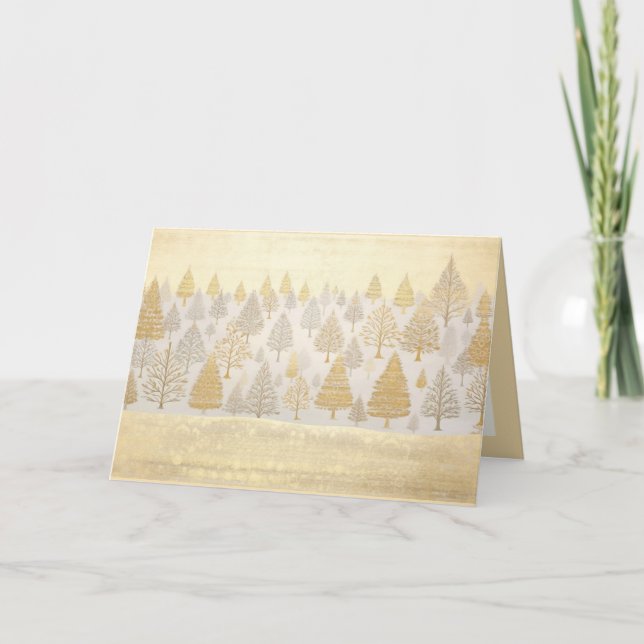 Gold Silver Pine Trees Christmas Card (Front)
