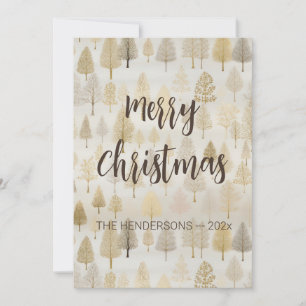 Gold Silver Pine Trees Christmas Holiday Card