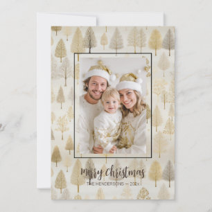 Gold Silver Pine Trees Photo Christmas Card