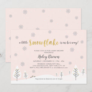 Gold, Silver & Pink Winter Wonderland Baby Shower Invitation