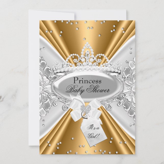 Gold Silver Princess Tiara Baby Shower Invite (Front)