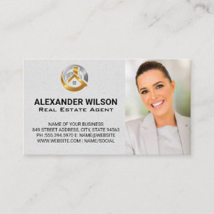 Gold Silver Real Estate Logo   Real Estate Agent Business Card