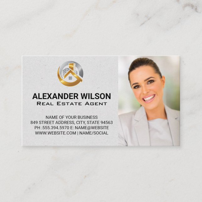 Gold Silver Real Estate Logo | Real Estate Agent Business Card (Front)