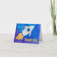 Gold Silver Rocket Ship Galaxy Thank You
