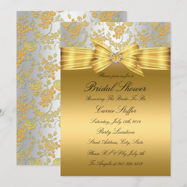 Gold Silver Rose Bridal Shower Invite (Front/Back)