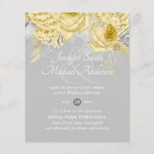 Gold Silver Roses Floral Wedding Invites