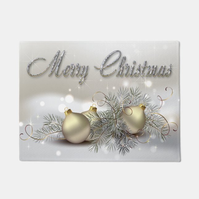 Gold & Silver Shimmer Christmas Ornaments Doormat (Front)