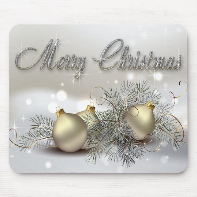 Gold & Silver Shimmer Christmas Ornaments Mouse Mat (Front)
