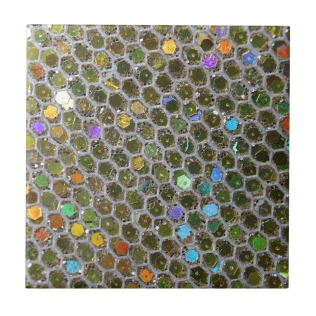 Gold Silver Shimmering Glitter Sparkles Pattern Tile (Front)