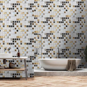 Gold Silver Small Tile Pattern Wallpaper