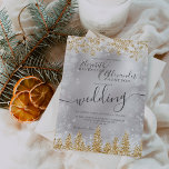 Gold silver snow pine Christmas winter wedding Invitation<br><div class="desc">Time to celebrate your winter wonderland wedding theme with this luxury gold glitter snowflakes sparkles and gold glitter pine tree forest on an elegant festive faux grey silver metallic background,  featuring a modern cool script font typography.</div>