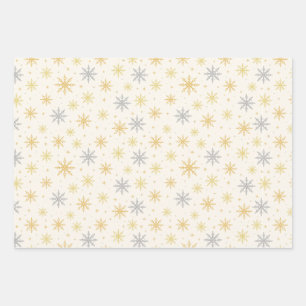 Gold Silver Snowflake Christmas Seamless Pattern Wrapping Paper Sheet