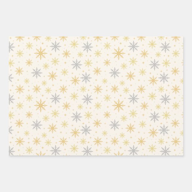 Gold Silver Snowflake Christmas Seamless Pattern Wrapping Paper Sheet (Front)