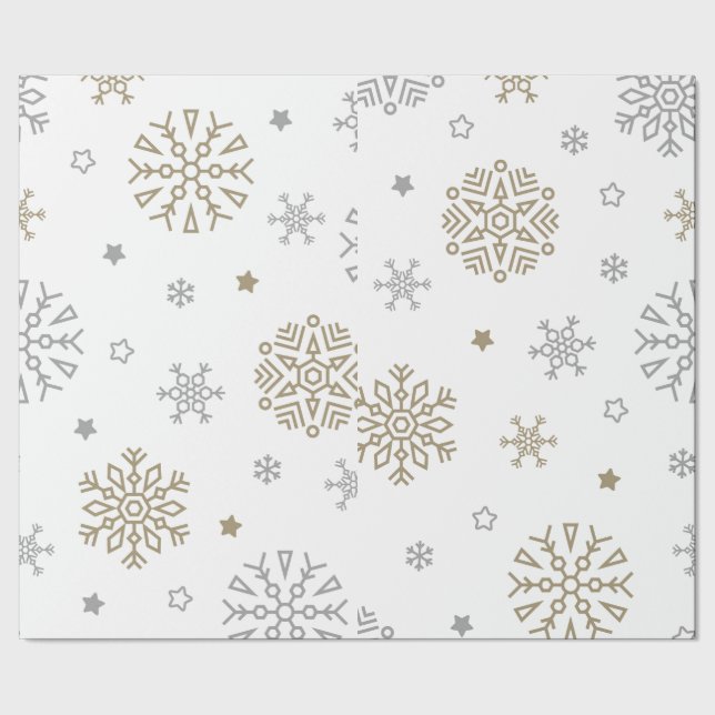 Gold & Silver Snowflake Wrapping Paper (Seam)