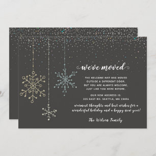 Gold Silver Snowflakes We've Moved Holiday Cards