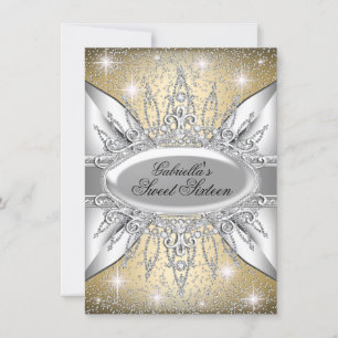 Gold & Silver Sparkle Diamond Sweet 16 Invite