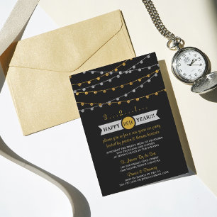 Gold & Silver String Lights New Years Eve Party Invitation