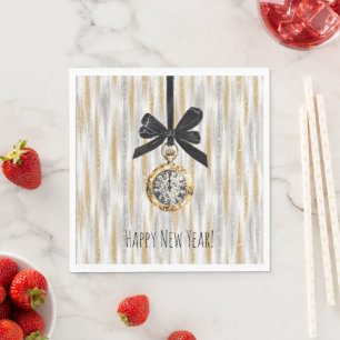 Gold Silver Stripes New Year's Eve Midnight Napkin